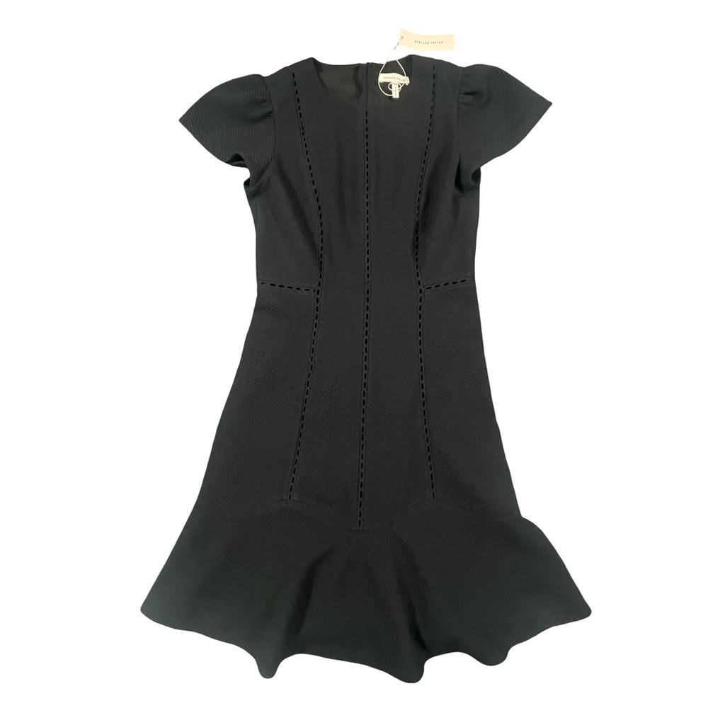 Rebecca Taylor Black Stretch Textured Cap Sleeve Dress Size 2 Romantic NWT